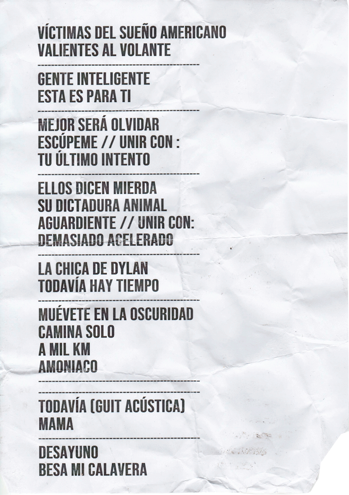 Set-list del bolo de Desvariados.