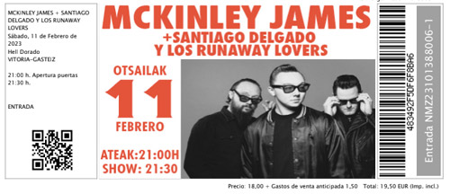 Entrada del concierto de Mc Kinley James en Hell Dorado, Gasteiz, en febrero de 2023