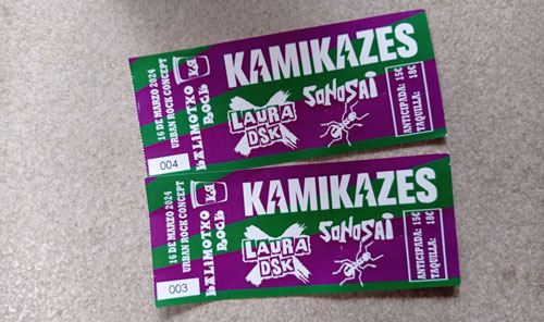 Entradas físicas para el concierto de Kamikazes en Gasteiz