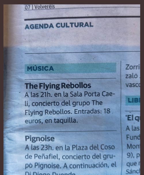 Anuncio en la sección Agenda de El Norte de Castilla.