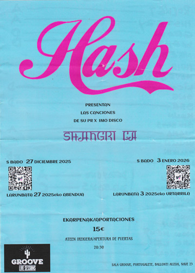 Cartel del concierto de Hash en la sala Groove de Portugalete, el 27 de diciembre de 2025