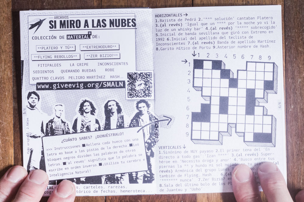 Muestra del interior: sección Archivos 'Si miro a las nubes' y crucigrama.