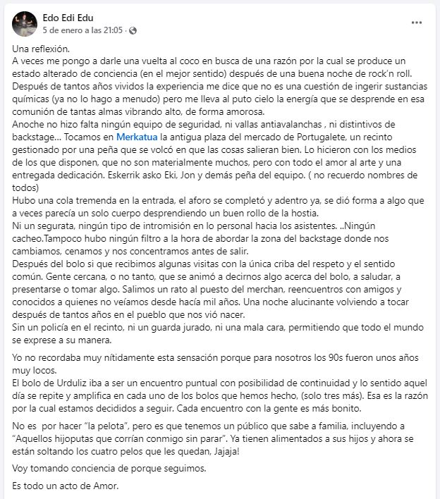 Publicación de agradecimiento, al día siguiente