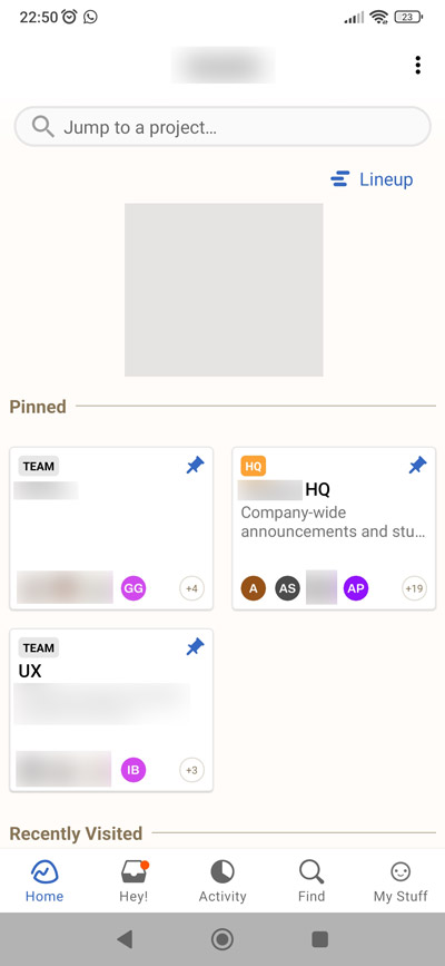 Capturas de pantalla de la app de Basecamp